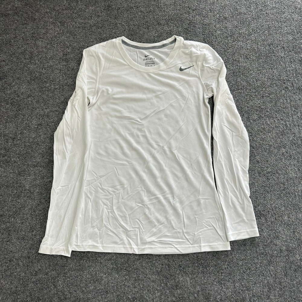Nike Shirt Womens XS White Dri-Fit Long Sleeve Athletic Training Workout Top